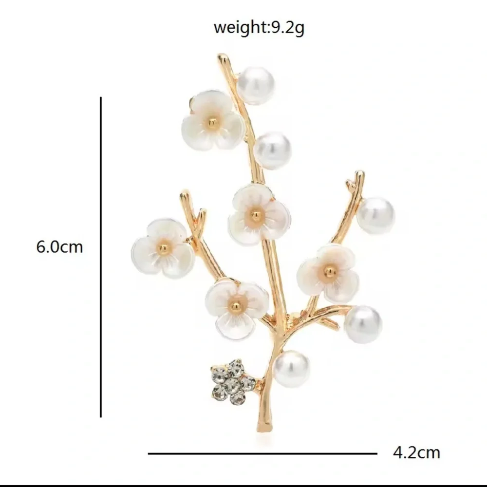 Cherry Blossom Gold Pearl Floral Brooch